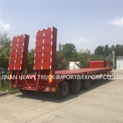 Laag Bed Op zwaar werk berekend Semi Aanhangwagens Opgezet Crane Transport Flatbed Gooseneck Trailer