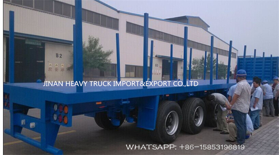 SINOTRUK 3 Vlakke het Bedaanhangwagen van Axle Flatbed Trailer Log Wood met Rechte Kolom